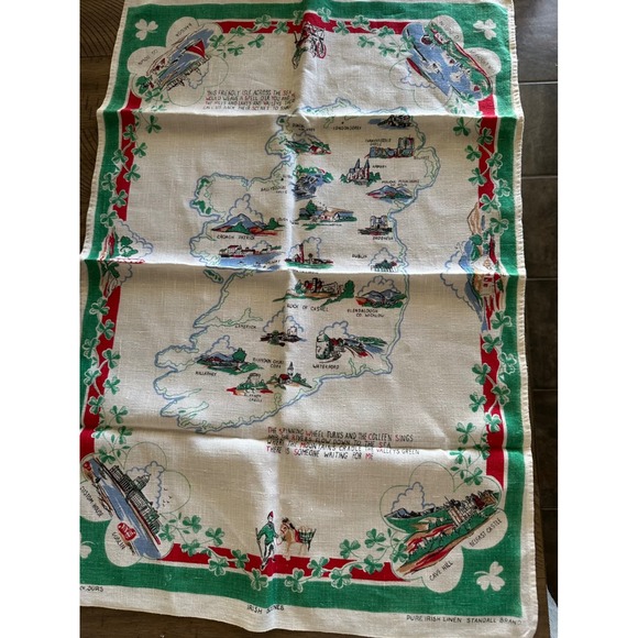 Other - Vintage Pure Irish Linen Tea Towel Map of Ireland Souvenir, Mid-Century